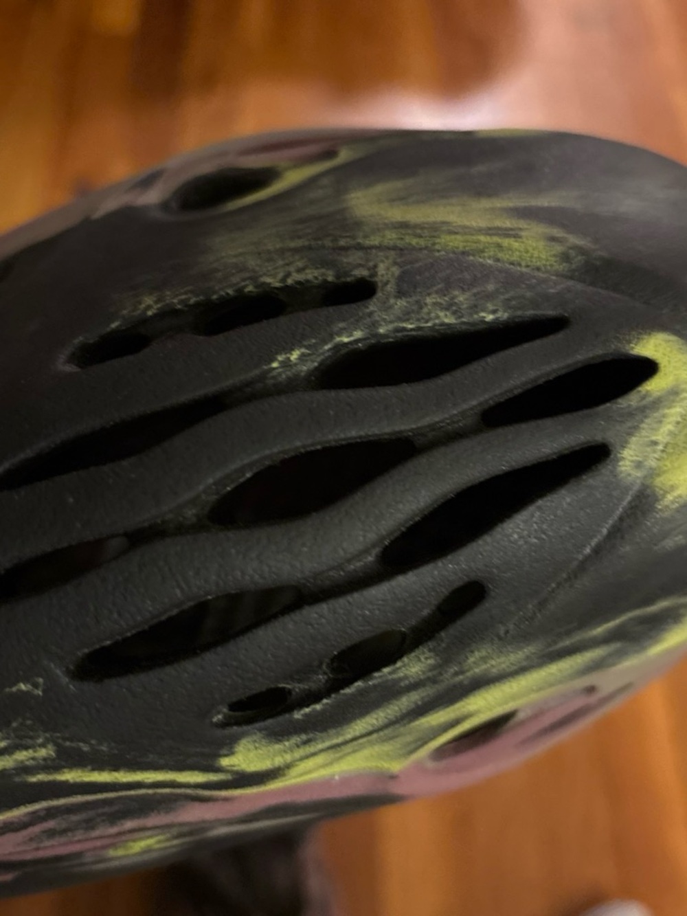 Yeezy Black with Neon Yellow Marbled Foam Slide